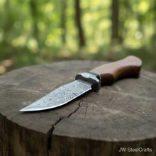 Load image into Gallery viewer, Handmade Damascus Drop Point Hunting Knife with Rose Wood Handle