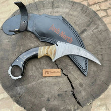 Load image into Gallery viewer, Karambit Style Recurve Knife Damascus Blade Finger Ring Hybrid Handle
