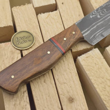 Load image into Gallery viewer, Redline Damascus Gyuto Knife with Wood Grain Blade and Red Accent Handle