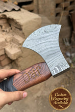 Load image into Gallery viewer, Heavy Duty Damascus Camp Axe with Leather Wrap Handle and Sheath, Hand-Forged Bushcraft Axe | JW SteelCrafts