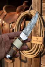 Load image into Gallery viewer, Hunting Knife 4.5” Damascus Steel Straight Back Blade Hybrid Wood Resin Handle Viking-Inspired
