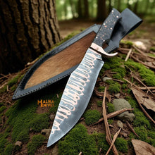 Load image into Gallery viewer, Copper Damascus Bowie Knife | Carbon Fiber Handle