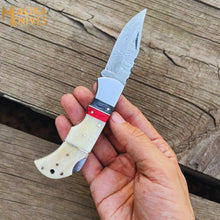 Load image into Gallery viewer, Custom Handmade Thumb Lock (Back Lock) Folding Knife with Camel Bone handle-0802