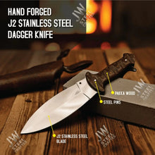 Load image into Gallery viewer, Handcrafted J2 Stainless Steel Boot Knife | Pakka Wood Handle | Leather Sheath | 13.5" Hunting Blade