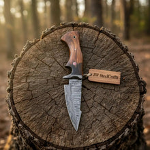 Load image into Gallery viewer, Bobcat Hunting Knife 4” Clip Point Fixed Blade Damascus Steel Guarded Design
