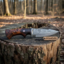Load image into Gallery viewer, Bobcat Hunting Knife 4” Clip Point Fixed Blade Damascus Steel Guarded Design