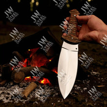 Load image into Gallery viewer, Handcrafted J2 Stainless Steel Boot Knife | Pakka Wood Handle | Leather Sheath | 13.5" Hunting Blade