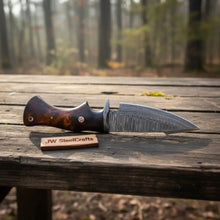 Load image into Gallery viewer, Bobcat Hunting Knife 4” Clip Point Fixed Blade Damascus Steel Guarded Design