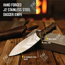 Load image into Gallery viewer, Handcrafted J2 Stainless Steel Boot Knife | Pakka Wood Handle | Leather Sheath | 13.5" Hunting Blade