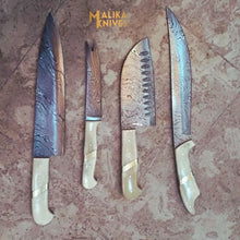 Load image into Gallery viewer, Handmade Camel Bone Chef knives Set with Leather Case-0206