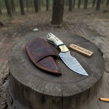 Load image into Gallery viewer, Handmade Damascus Drop Point Skinner Knife with Synthetic Stag Handle