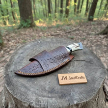 Load image into Gallery viewer, Handmade Damascus Drop Point Skinner Knife with Synthetic Stag Handle