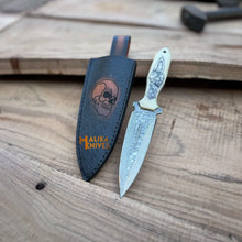 Load image into Gallery viewer, Custom Hunting Dagger Knife – Skull Engraved Camel Bone Handle