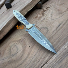 Load image into Gallery viewer, Custom Hunting Dagger Knife – Skull Engraved Camel Bone Handle