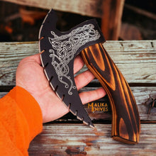 Load image into Gallery viewer, Handforged Viking Pizza Cutter Axe with Leather Sheath-1302
