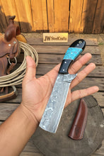 Load image into Gallery viewer, Handmade Damascus Skinner 7”–8” Knife Set Cowboy Ranch Blades Turquoise Handle with Sheath
