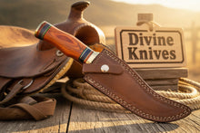 Load image into Gallery viewer, Colorful Spacer Ring Damascus Knife with Natural Tan Wood Handle