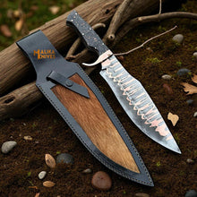 Load image into Gallery viewer, Copper Damascus Bowie Knife | Carbon Fiber Handle