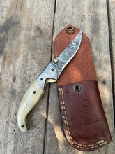 Load image into Gallery viewer, Frontrunner Camel Bone folding knife with Leather Sheath