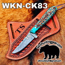 Load image into Gallery viewer, Turquoise Stag Resin Drop Point Knife with Twist Pattern Blade for Hunters and Outdoor Users