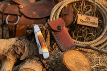 Load image into Gallery viewer, Razor Trapper Knife with Burned Bone Handle and Steel Bolsters