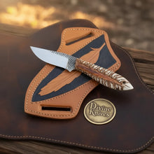 Load image into Gallery viewer, Studded Clip Point Hunter Knife with Textured Stag Bone Handle for Hunting and Outdoor Tasks