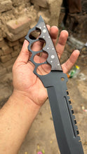 Load image into Gallery viewer, Knuckle Handle Tactical Knife Acid Etched Drop Point Fixed Blade