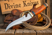 Load image into Gallery viewer, Colorful Spacer Ring Damascus Knife with Natural Tan Wood Handle