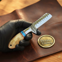 Load image into Gallery viewer, Turquoise &amp; Bone Rasp Bull Cutter Knife with Tooled Leather Sheath