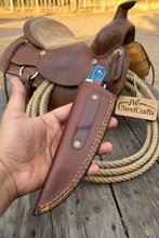 Load image into Gallery viewer, Damascus Camping Knife Fixed Blade USA Flag Resin Handle Outdoor Utility Knife with Sheath