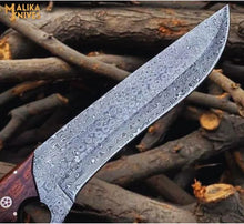 Load image into Gallery viewer, Knuckle Bowie Knife Damascus Steel Rosewood Handle