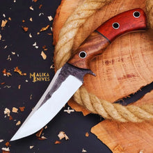 Load image into Gallery viewer, D2 Hunting Knife with Rose Pakka Wood Handle