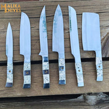 Load image into Gallery viewer, Malika Ultimate Kitchen Knife Set: Premium Black &amp; white Collection with Custom Leather Carrying Case -0205