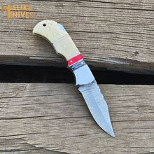 Load image into Gallery viewer, Custom Handmade Thumb Lock (Back Lock) Folding Knife with Camel Bone handle-0802