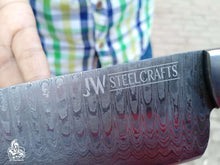 Load image into Gallery viewer, 2-Piece Hand-Forged Chef Knife Pair — Pattern-Welded Damascus with Black Micarta Handles (Professional Set)