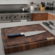 Load image into Gallery viewer, 2-Piece Hand-Forged Chef Knife Pair — Pattern-Welded Damascus with Black Micarta Handles (Professional Set)