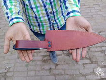 Load image into Gallery viewer, 2-Piece Hand-Forged Chef Knife Pair — Pattern-Welded Damascus with Black Micarta Handles (Professional Set)