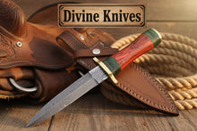 Load image into Gallery viewer, Minimalist Dark Wood Damascus Knife with a Single Green Ring Detail