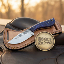 Load image into Gallery viewer, Purple Swirl Resin Rasp Cowboy Knife with Marbled Purple Handle