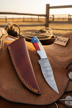 Load image into Gallery viewer, Damascus Camping Knife Fixed Blade USA Flag Resin Handle Outdoor Utility Knife with Sheath