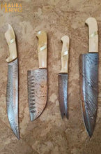 Load image into Gallery viewer, Handmade Camel Bone Chef knives Set with Leather Case-0206