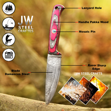 Load image into Gallery viewer, Twilight Resin Bushcraft Knife 8" Pink &amp; Blue Pakka Wood Handle | JW SteelCrafts
