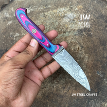 Load image into Gallery viewer, Twilight Resin Bushcraft Knife 8" Pink &amp; Blue Pakka Wood Handle | JW SteelCrafts