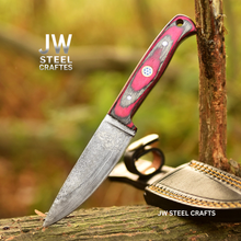 Load image into Gallery viewer, Twilight Resin Bushcraft Knife 8" Pink &amp; Blue Pakka Wood Handle | JW SteelCrafts