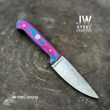 Load image into Gallery viewer, Twilight Resin Bushcraft Knife 8" Pink &amp; Blue Pakka Wood Handle | JW SteelCrafts