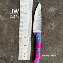 Load image into Gallery viewer, Twilight Resin Bushcraft Knife 8" Pink &amp; Blue Pakka Wood Handle | JW SteelCrafts