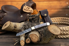 Load image into Gallery viewer, Damascus Steel Trapper Knife 4" with Bone Handle, Folding Pocket Knife