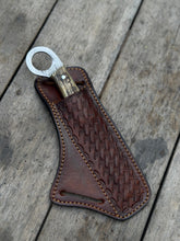 Load image into Gallery viewer, Finger Loop Prairie Bull Cutter 6.5" Handmade Damascus Steel Leather Crossdraw