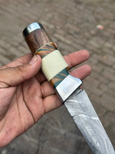 Load image into Gallery viewer, Hunting Knife 4.5” Damascus Steel Straight Back Blade Hybrid Wood Resin Handle Viking-Inspired