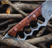 Load image into Gallery viewer, Knuckle Bowie Knife Damascus Steel Rosewood Handle